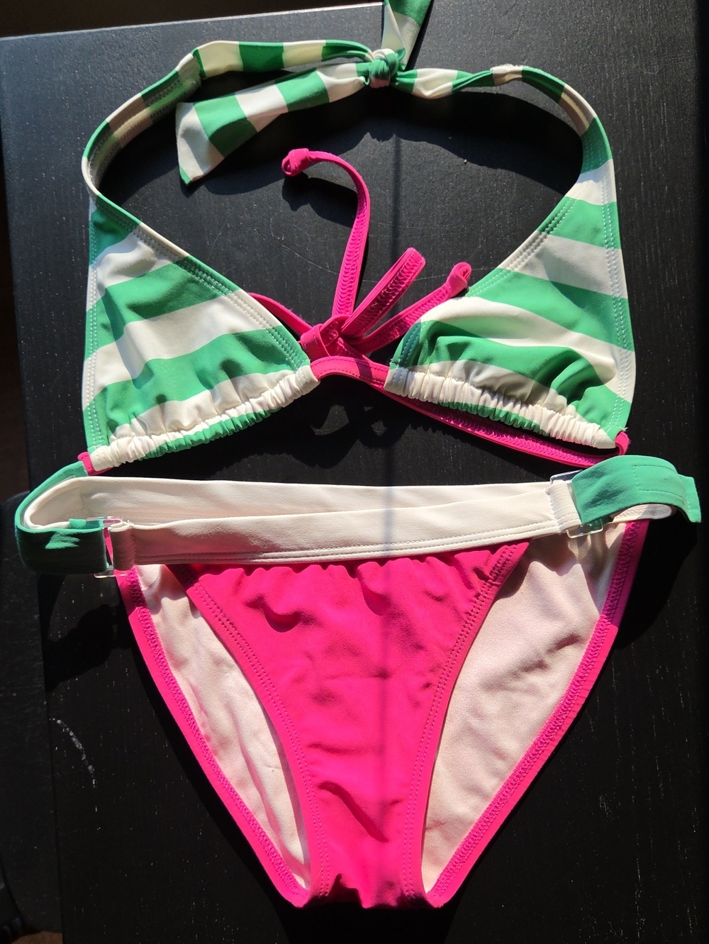 TNA Bikini Striped Green & Hot Pink Two-Piece